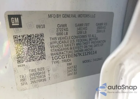 2019 Chevrolet Colorado Wt z USA, uszkodzony, nr VIN 1GCGTBEN7K1129114